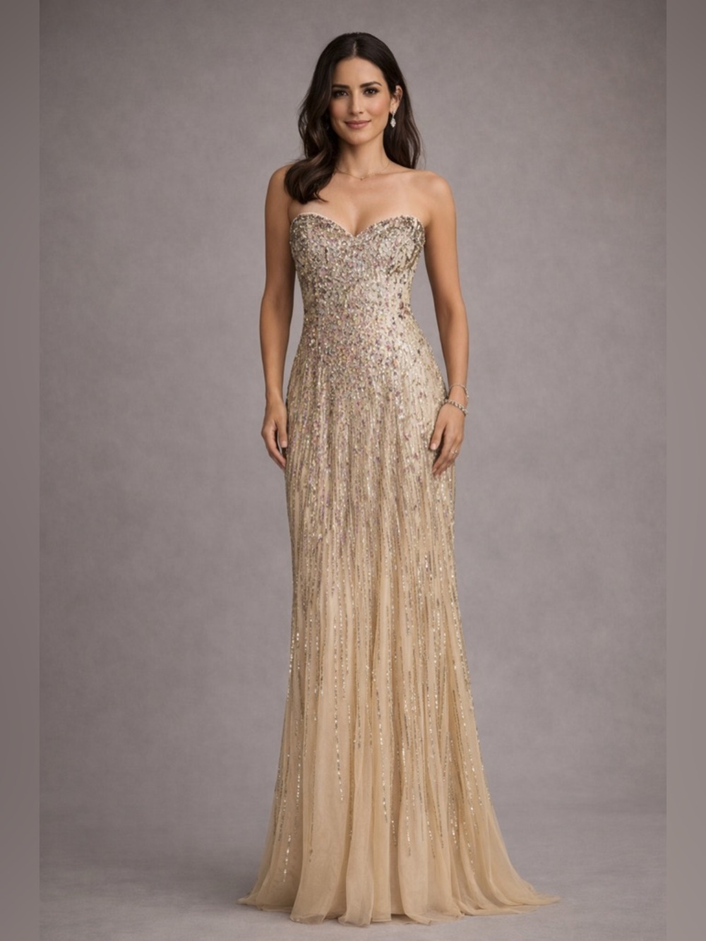 Gold Sequin Evening Gown prom strapless La Femme